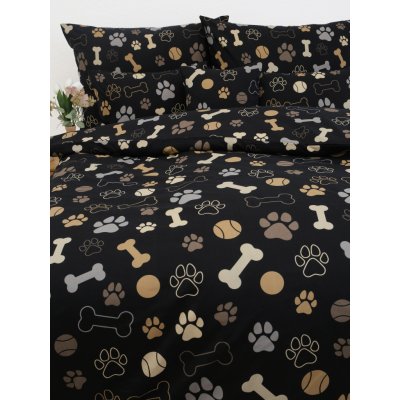 MKLuzkoviny.cz bavlna povlečení Renforcé Psí tlapky černé 140x200 70x90 – Zboží Mobilmania