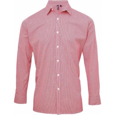 Premier Workwear pánská popelínová košile gingham s drobným kostkovaným vzorem PW220 červená bílá