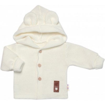 Baby Nellys dětský elegantní pletený svetřík s knoflíčky a kapucí s oušky bíly – Zboží Mobilmania