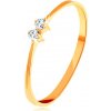 Prsteny Šperky Eshop zlatý prsten 585 tenká lesklá ramena dva zářivé zirkonky čiré barvy S3GG241.28