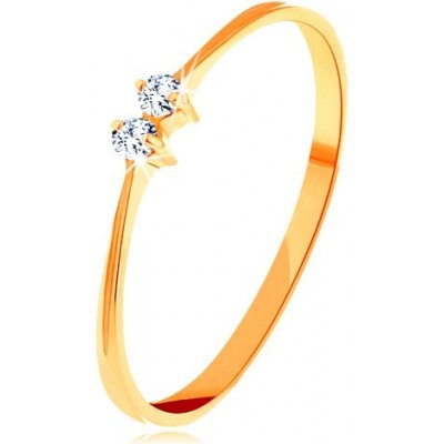 Šperky Eshop Zlatý prsten tenká lesklá ramena dva zářivé zirkonky čiré barvy S3GG156.58 – Zbozi.Blesk.cz