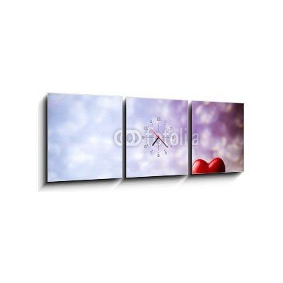 Obraz s hodinami 3D třídílný - 150 x 50 cm - Heart. Greeting card. Srdce. Blahopřání. – Zboží Mobilmania