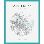 Plakát Amsterdam mapa města kruh 30X40 cm + rám tyrkysové moře – Zboží Mobilmania