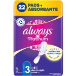 Always Platinum Night Velikost 3 Hygienické Vložky s křidélky 22 ks – Zboží Dáma