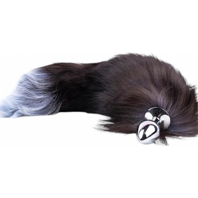 Sunfo kovový anální kolík s liščím ocasem stříbrno černý – Zboží Dáma
