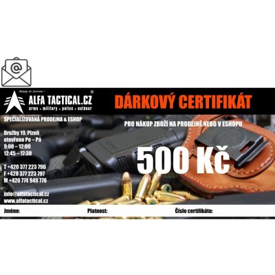 ALFA TACTICAL ELEKTRONICKÝ DÁRKOVÝ CERTIFIKÁT ALFATACTICAL 500,-CZK – Zbozi.Blesk.cz