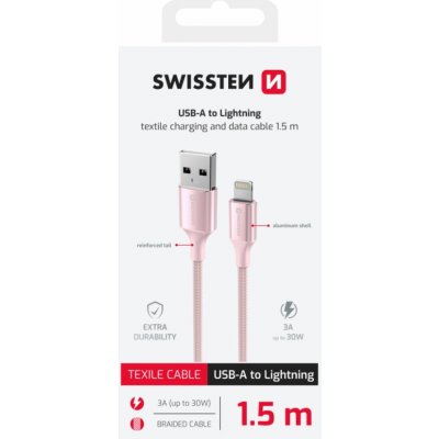 Swissten Datový Kabel Textile Ii USB / Lightning, 1.5m - růžová – Hledejceny.cz
