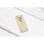 Pro Háčkování Hand Made koženková cedulka - přes okraj - se srdíčkem 20x50 mm béžová – Zboží Mobilmania