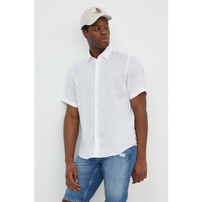 Boss lněná košile regular s klasickým límcem 50515156 bílá
