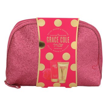 Grace Cole Sweet Peony & Vanilla Luxury sprchový gel Refreshing 100 ml + tělový krém Smoothing 100 ml + mycí houba + etue dárková sada