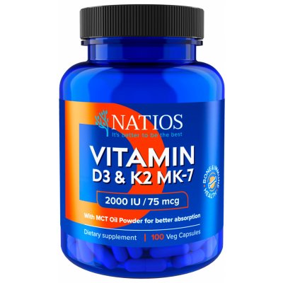 NATIOS Vitamin D3 & K2 MenaQ7 MK-7 2000 IU & 75 mcg, 100 kapslí – Zbozi.Blesk.cz