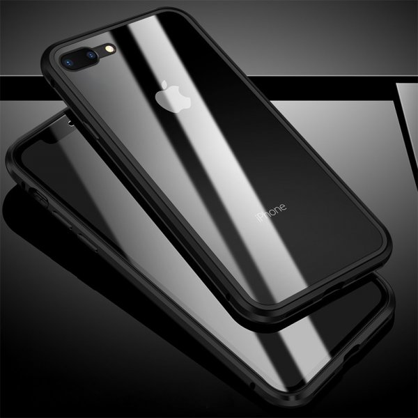 Pouzdro a kryt na mobilní telefon Pouzdro AppleMix Apple iPhone 7 Plus / 8 Plus - 360° ochrana - magnetické uchycení - skleněné / kovové - černé