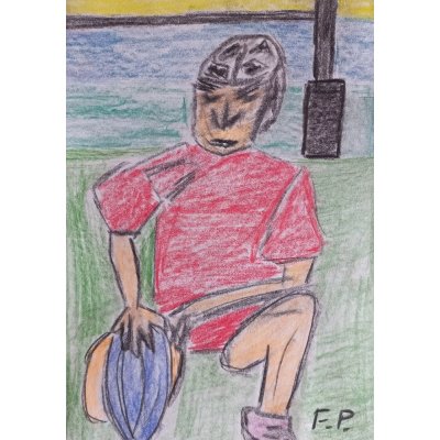 Petr Farták, Rugby - výkop., Malba na papíře, pastelka, 21 x 29 cm – Zboží Mobilmania