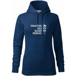 Traktor eat sleep repeat mikina dámská Cape s kapucí Půlnoční modrá