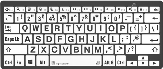 Logic Keyboard XLPrint Bluetooth Black on White UK PC