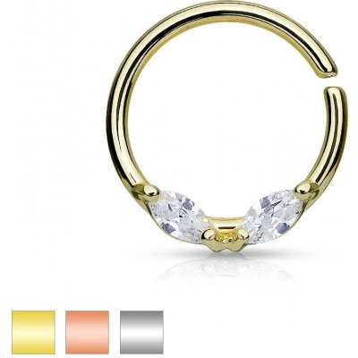 Šperky eshop ocelový piercing do nosu kroužek dva čiré zrnkovité zirkony AB26.28 stříbrná – Zboží Dáma