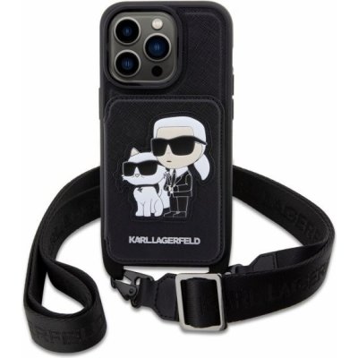 Pouzdro Karl Lagerfeld Saffiano Crossbody Karl and Choupette NFT s nastavitelným popruhem iPhone 14 Pro Max - černé