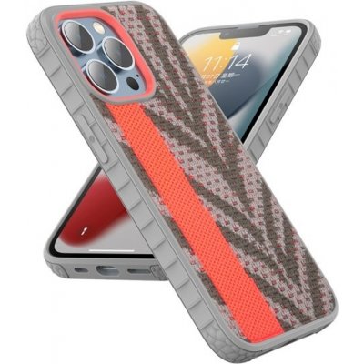 Pouzdro Mutural svítící ve tmě s textilním povrchem iPhone 13 Pro - oranžovo-šedý – Zboží Mobilmania
