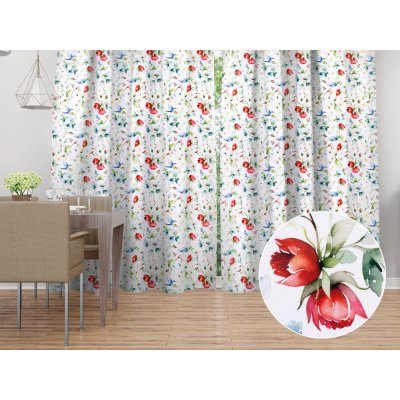 Biante Dekorační závěs TF-116 Akvarelové květy s kolibříky na bílém 140x190 cm – Hledejceny.cz