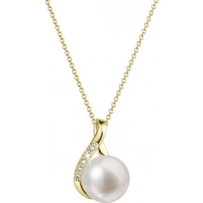 Evolution Group Zlatý 14 karátový náhrdelník slza s bílou říční perlou a brilianty 92PB00029 – Zboží Mobilmania