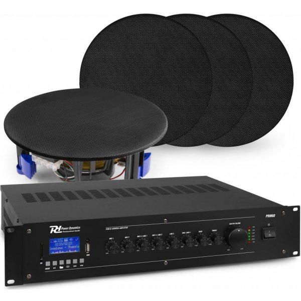 hi-fi systém Power Dynamics zvukový systém se 4x vestavěným reproduktorem NCSP5B, zesilovačem PRM60 s BT
