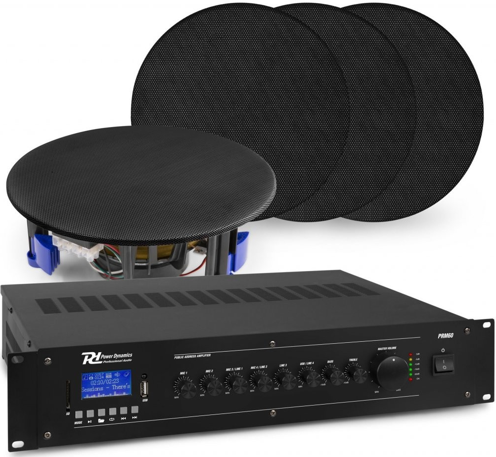 Power Dynamics zvukový systém se 4x vestavěným reproduktorem NCSP5B, zesilovačem PRM60 s BT