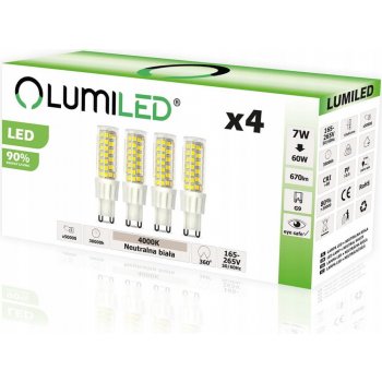 Lumiled 4x LED žárovka G9 CAPSULE 7W = 60W 670lm 4000K Neutrálni bílá 360°