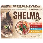 Shelma Cat kuřecí hovězí losos treska 12 x 85 g – Sleviste.cz
