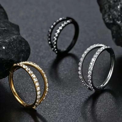 InfinityPierce.cz dvojitý piercingový kroužek s čirými krystaly z chirurgické oceli 316L LXACCKR02 – Sleviste.cz