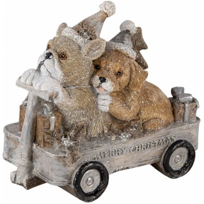 Vánoční dekorativní soška s pejskama a kočičkou ve vozíku 9*7*11 cm