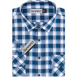 Pánská Košile Greed pánská károvaná sportovní košile krátký rukáv modro-bílá s modrými lemy SK381