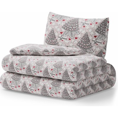 AmeliaHome flanel povlečení Snuggy bílo-šedé s motivem stromečků 155x220 80x80 – Zboží Mobilmania