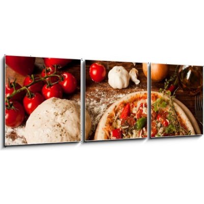 Obraz 3D třídílný - 150 x 50 cm - Pizza pizza vegetarián hlavní jídlo dne – Zbozi.Blesk.cz
