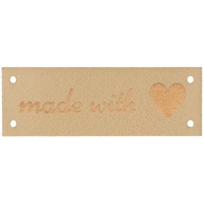 Béžový tmavý štítek Made with love 3,8 x 1,2 cm – Zboží Dáma