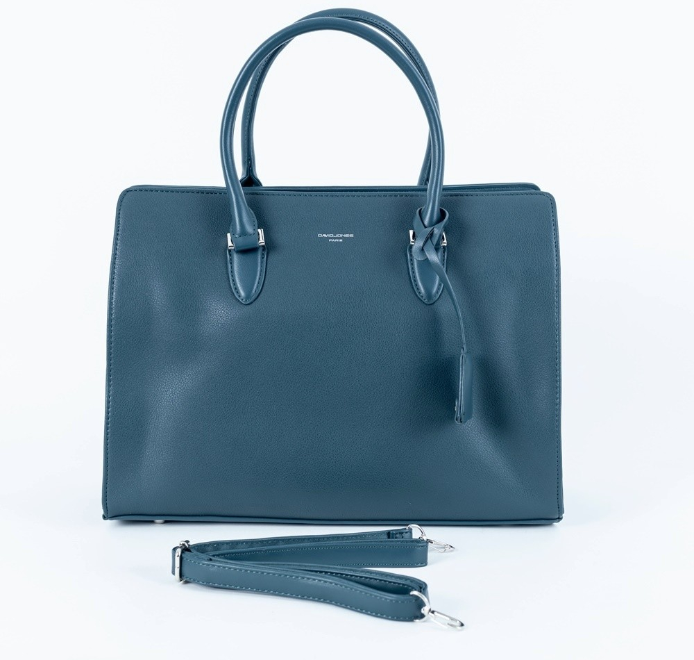David Jones Paris velká elegantní kabelka do ruky CH21083 paví modrozelená na formát A4
