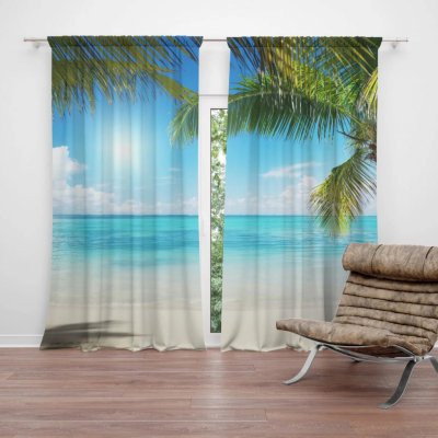 Závěsy Pláž s palmami: 2 ks - 140x250 cm - Sablio – Sleviste.cz