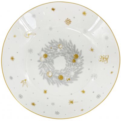 by inspire Vánoční hluboký porcelánový talíř Stříbrná Koleda, 20,5 cm, stříbrná/zlatá – Hledejceny.cz