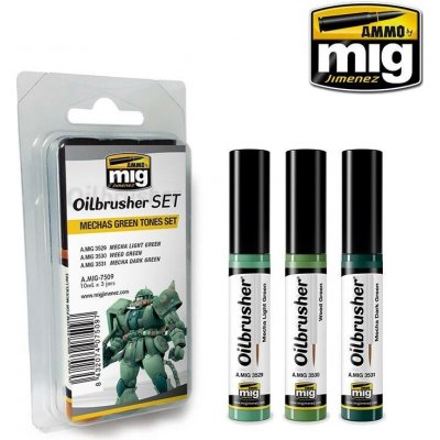 Ammo-Mig Jimenez Mechas green tones color set oil paint with fine brush applicator 3 x 10 ml – Hledejceny.cz