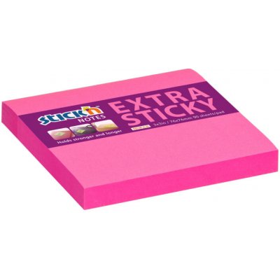 Stick´n Samolepicí bločky Stick´n by Hopax Extra Sticky - 76 x 76 mm / 90 lístků / neon růžová – Hledejceny.cz