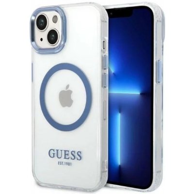 Pouzdro Guess iPhone 14 Plus Metal Outline MagSafe modré – Hledejceny.cz