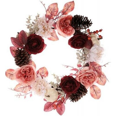 Autronic Věnec umělý 50 cm květiny, šišky, bobule a listí NL0219 Růžová, Textil – Zboží Dáma