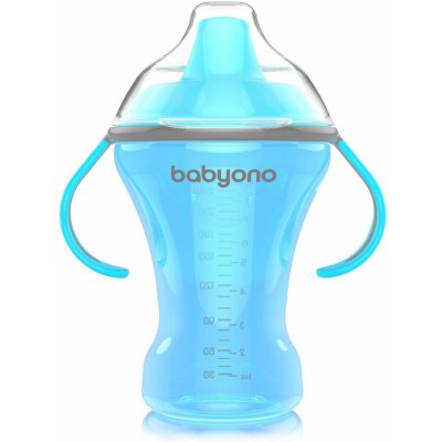 BabyOno nekapající hrníček s tvrdým pítkem a oušky modrá 260 ml