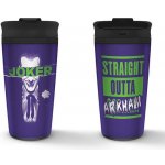 CurePink Nerezový cestovní hrnek DC Comics The Joker Straight Outta Arkham objem fialový MTM25370 450 ml – Hledejceny.cz