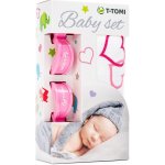 T-Tomi Baby set bambusová osuška hearts / srdíčka + kočárkový kolíček pink / růžová 338 – Zboží Dáma