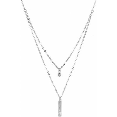 Evolution Group Stříbrný náhrdelník kulička a úzký obdelník se zirkony bílý 12057.1