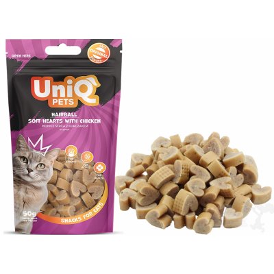 Uniq pets kuřecí masové srdíčka proti bezoárům 50 g – Zbozi.Blesk.cz