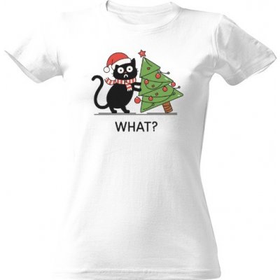 Tričko s potiskem Kočka a vánoční stromek dámské Bílá – Hledejceny.cz