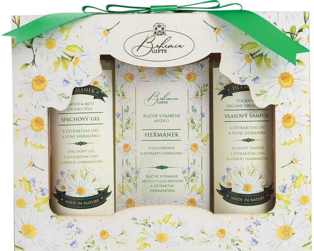 Bohemia Gifts Heřmánek sprchový gel 100 ml + šampon na vlasy 100 ml + toaletní mýdlo 100 ml
