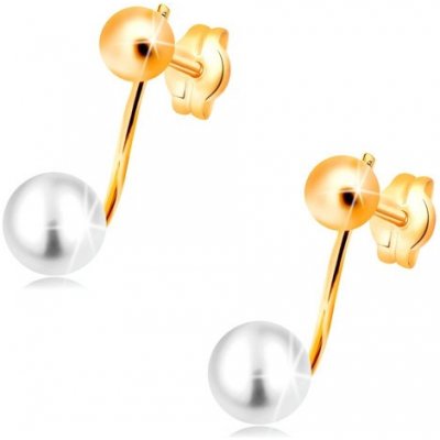 Šperky eshop ve žlutém zlatě lesklá kulička a bílá perla na tyčince GG33.30
