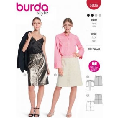 Střih Burda červený 5836 - džínová, propínací, koženková sukně – Zboží Dáma